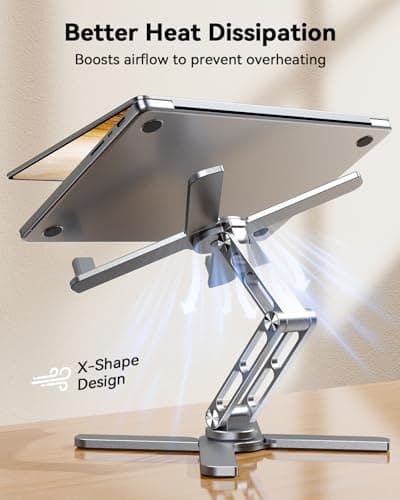 TECKNET 360° Rotating Laptop Stand for Desk, Foldable Computer Stand with Ergonomic Adjustable Height Angles, Portable Laptop Riser Holder, Easy Storage Compatible with 10-17.3" MacBook Laptops Silver - Thumbnail 4