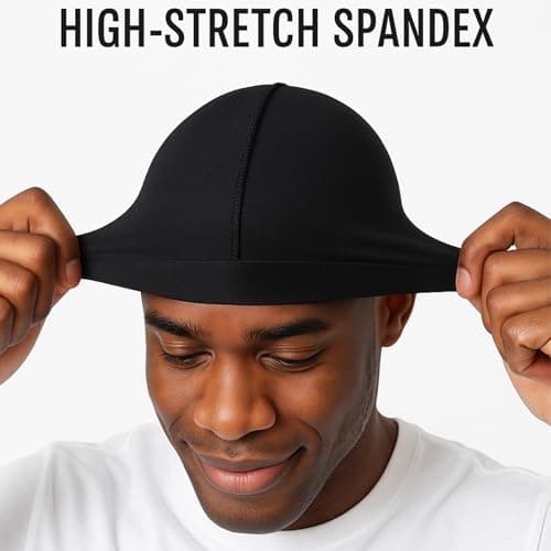 DURALA Adjustable Wave Caps for Men, Premium Elastic Stocking Cap for 360 540 720 Wave (Black+Black) - Thumbnail 2