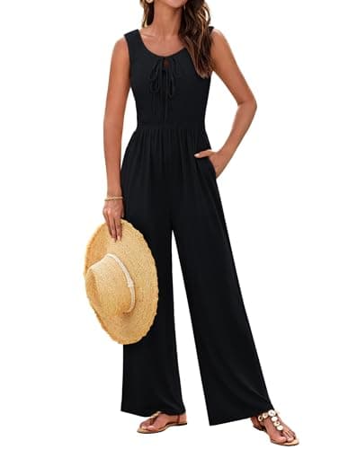 GRACE KARIN Wide Leg Jumpsuit Elastic Waist Sleeveless Women Jumpsuits for Women Black 2XL - Image 1