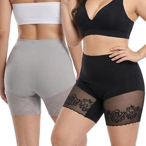 QiuDumo Womens Cooling Slip Shorts Airflow Base Layer Prevent Rub Office Events Wedding Party Daily Wear Curvy Fit 2 Pack Grey Black - Image 1