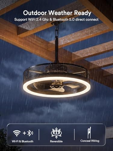 Lumary 20'' Smart Outdoor Ceiling Fans with RGBAI Lights Pro, Wi-Fi Bluetooth Connect RGBCW, 40+ Scene, Work with Alexa, Waterproof Plug in Caged Fan with Hook/Remote/APP Control for Patios, Gazebo - Thumbnail 6