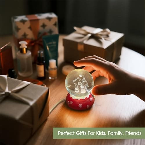 L LOHAS LED 3D Crystal Ball Night Light-Laser Engraved Snowman with Red Holiday Base,Cute & Funny Christmas Night Light for Kids, 3000K Warm White for Christmas Party Decor - Thumbnail 5