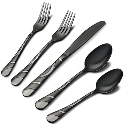 Black Silverware Set for 12, 18/0 Stainless Steel Frosted & Mirror Finish 60-Piece Flatware Set, Modern Cutlery Set for Wedding Restaurant Housewarming Party Event Serving For 12 - Image 1