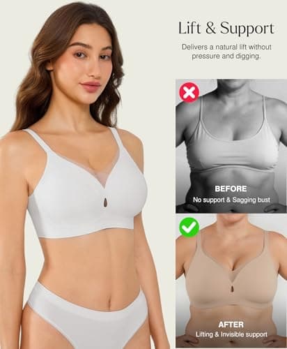 Popilush Jelly Bras for Women Seamless Wireless Comfortable Full Coverage Bralettes No Underwire Push Up Bra White - Thumbnail 6