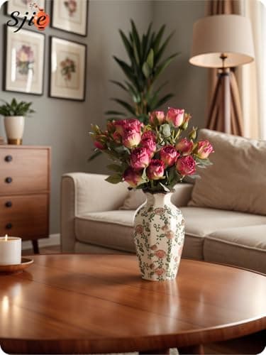 SJIE Vintage Ceramic Vase - 9 Inch Hand-Painted Roses with Ice Crackle Glaze Finish, American Farmhouse Style Pitcher Vase for Home Decor, Centerpiece, Shelf, Table, Office, Rustic Wedding Gift - Thumbnail 4