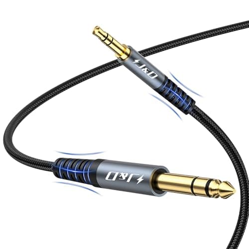 J&D 1/8 to 1/4 Stereo Cable, 3.5mm TRS to 6.35mm Audio Cable Bidirectional Nylon Braid Guitar to Aux Cord Jack for Guitar, Laptop, Home Theater Devices, Speaker and Amplifiers, 6.6 Feet, Grey - Image 1