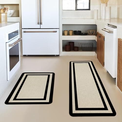 YWZDS Kitchen Rugs with Black Border - Cotton Linen Blend Floor Mats(17.7''x29.5''+17.7''x47'') - Washable Non-Slip Kitchen Mats for Home Office Bedroom Bathroom Laundry - Thumbnail 4