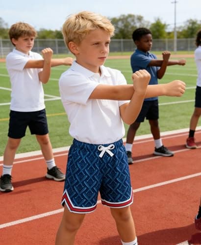Cozople Boys Blue Athletic Shorts Size 8 9 Kids Strethcy Quick Dry Sun Protection Shorts with Pockets for Playing Sports - Thumbnail 3