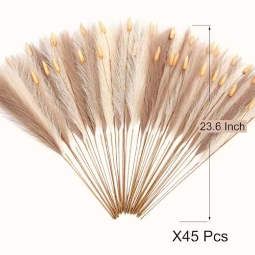 Brown Pampas Grass Decor 45 Pcs 23.6 Inch Faux Pampas Grass with Bunny Tails Bulk Artificial Dried Flowers Small Vase Filler Pompas Grass - Thumbnail 2