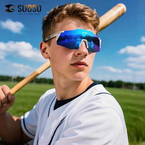 suoso Sports Cycling Sunglasses for Men: Lightweight UV Protection Polarized Sun Glasses for Youth Baseball Softball Running - Thumbnail 3