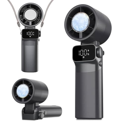 Ouddy Mode Portable Handheld Fan with Ice Cooler, Rechargeable Personal Fan, Up to 13Hrs Hand Held Foldable Pocket Cooling Turbo Fans for Travel, Outdoor Activities, Beach