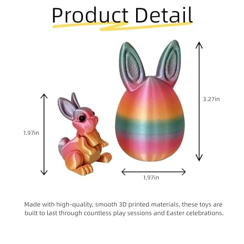 JimSeiSei 6PCS 3D Printed Easter Eggs Set with Articulated Rabbit Inside, Prefilled Surprise Eggs for Easter Basket Stuffers, Reusable Collectible Toys for Easter Egg Hunt & Party Favors (BunnyInside) - Thumbnail 4