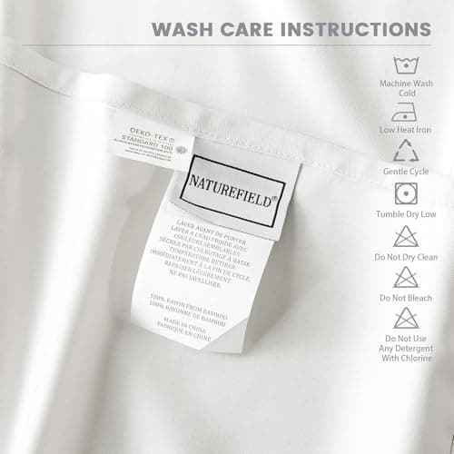 NATUREFIELD 100% Rayon Viscose Derived from Bamboo Sheets Set - 4 Piece- Hotel Luxury Silky-Smooth Feel,Cooling Breathable, for Hot Sleepers, 16" Deep Pocket, 240 Thread Count. White California King - Thumbnail 3