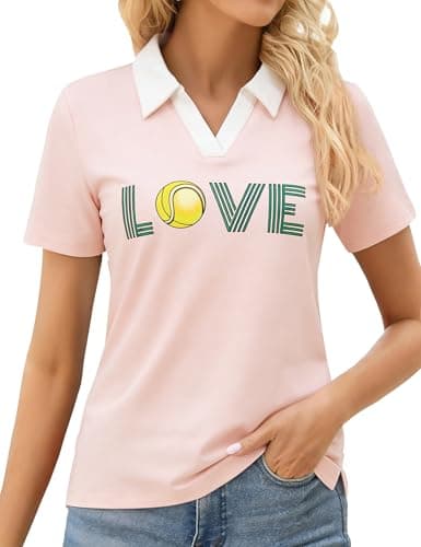 SUPEYA Golf Shirts for Woman Polo Shirt Golfing Short Sleeve Collared Shirt Summer V Neck Tshirt Pink - Image 1
