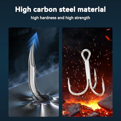 Diamond Treble Hooks 4X Strong Fishing Hooks,Fish Scale Pattern Triple Hooks Sharp Barbed/High Carbon Steel/Round Bend for Lures Freshwater Saltwater Sizes #6 - Thumbnail 4