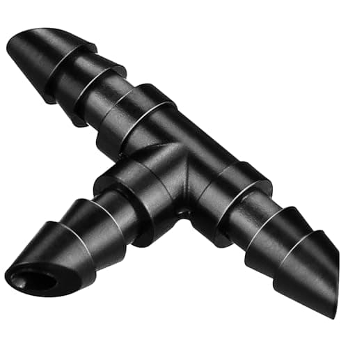 Kepmix 100 Pieces Drip Irrigation Tee Fittings 1/4", Irrigation Parts Barbed Tee with Sharp End for 1/4 Inch Drip Irrigation Tubing, Drip Line Three Way T Connectors for Garden Lawn System