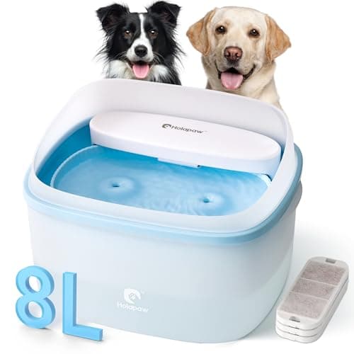 HOLAPAW Dog Water Fountain for Large Dogs, 2.1Gal/8L Dog Water Bowl Dispenser, No Spill Automatic Pet Water Fountain for Dogs Cats Multiple Pets with Ultra Quiet Pump, 3 Filter Replacement, Blue