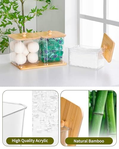 iCASA Trash Bag and Pod Dispenser - 5 in 1 Acrylic Under Sink Organizer with Bamboo Lid, Holds Garbage Bags, Dishwasher Pods, Laundry Tabs, Dryer Sheets & Balls for Kitchen, Pantry, Laundry Room - Thumbnail 5