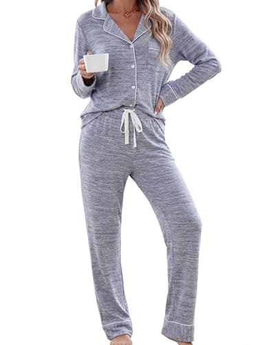 Leikar Button Up Pajama Set For Women 2 Piece Long Sleeve Shirt And Pajama Pants Soft Pjs - Image 1