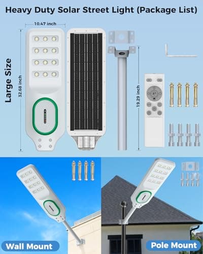 AIKVSXER L-10000W Solar Street Lights Outdoor Waterproof, Bright Heavy Duty Dusk to Dawn Parking Lot Lights, Large LED Street Light Solar Powered with Motion Sensor for Outside,Yard,Driveway, 2 Pack - Thumbnail 4
