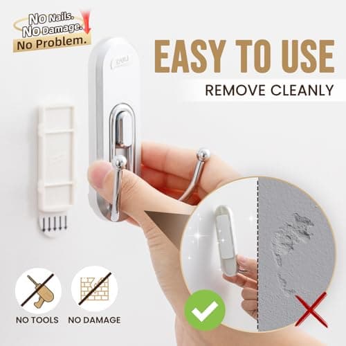 TAILI Adhesive Hooks for Hanging, 4 Coat Hooks & 6 Strips, Heavy Duty No-Drill Removable Large Wall Hanger for Towel, Backpack, Hat, Door,Kitchen Home Decor, Decorative Key Holder - Silver - Thumbnail 3