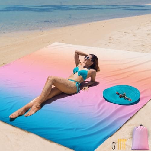 AISPARKY Beach Blanket Waterproof Sandproof Extra Large, Oversized Beach Mat, Quick Drying&Compact&Lightweight, Picnic Blankets Vacation Essentials for Outdoor Beach Camping (79" X 83" (4 Person)) - Image 1