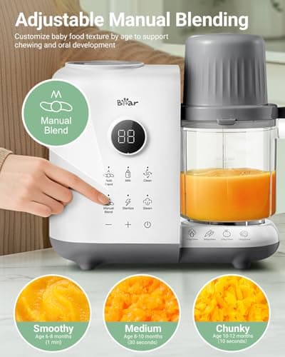 Bear Baby Food Maker with 18.5oz Dual-Layer Steam Baskets, OneStep Baby Food Processor Steamer Puree Blender Grinder Mills, Auto Cooking Grinding&Sterili-zing for Healthy Homemade Baby Food, BPA-Free - Thumbnail 4
