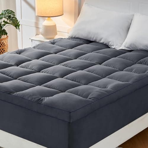 CYMULA Short Queen Mattress Pad, Cooling Bed Topper, Thick Pillow Top, Grey Plush Down Alternative Fill - Image 1