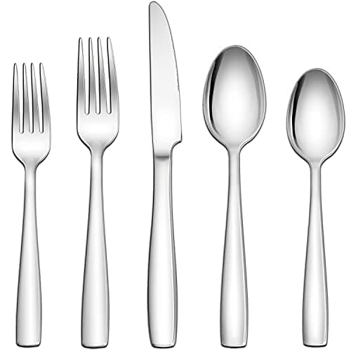 Herogo 18/10 Stainless Steel Silverware Set, 30-Piece Fancy Flatware Cutlery Set for 6, Modern Eating Utensils Tableware for Home Restaurant Wedding, Mirror Polished, Dishwasher Safe