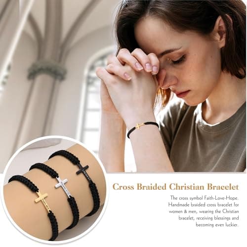 Sistble Easter Gifts for Women Teens, Easter Basket Stuffers Christian Gifts for Women Cross Bracelet Religious Baptism Gifts Confirmation Inspirational Bracelet Bible Verse Jewelry for Teens - Thumbnail 2