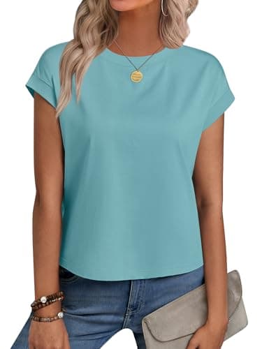 Teal Tops for Women Crop Tops Cap Sleeve T Shirt Cotton Crewneck T Shirts for Women Loose Fit 2026 - Image 1