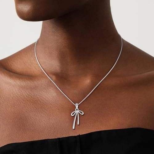 Fezodo Bow Necklace for Women Girls - Silver Bow Pendant Necklace Teen Girls Gifts Trendy Stuff Valentines Day Christmas Birthday Day Gifts for Girl Kids Jewelry - Thumbnail 5