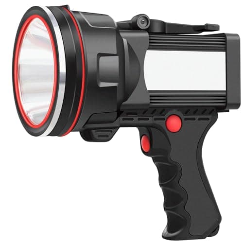 anlook Rechargeable Spotlight Flashlight, Waterproof Outdoor Handheld Spot Light, Built-in Kickstand and Phone Charger, Emergency Light for Camping, Boat, Hunting, Hiking (Dark Black) - Image 1