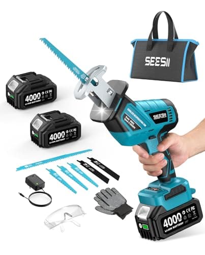 SEESII Reciprocating Saw Cordless, Variable Speed 3500 RPM Brushless Motor with 6 Saw Blades, 2 x 4.0Ah Batteries, LED Light, Tool‑Free Blade Change, Portable for Wood PVC Cutting