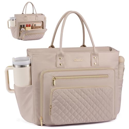 LOVEVOOK Teacher Tote Bag for Women Work, Laptop Bag With Large Cup Holder, Nurse Bags Professional Briefcase Business Computer Purses Handbag,Light Pink,15.6 Inch