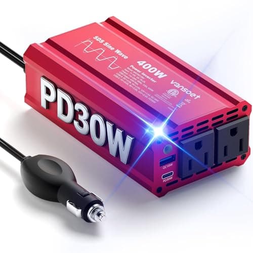 【2026 Upgraded】 400W Peak Clipped Sine Wave Car Power Inverter DC 12V to AC(2 Outlets) 110V Car Charger Plug Adapter Power Converter with PD3.0 & QC18W Dual USB Charging Ports