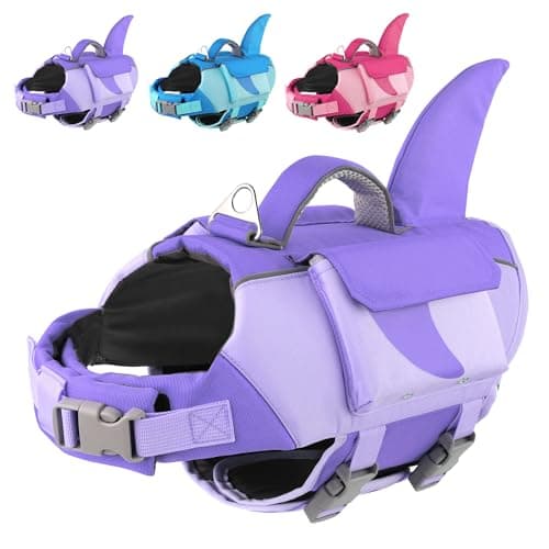 Dogcheer Shark Dog Life Jacket, High Buoyancy Dog Life Vest with Removable Foam Panels, Rescue Handle & Reflective Stripes, Dog Swimming Vest for Swim-Loving, Beginner, Senior & Weak Dogs, Purple S - Image 1