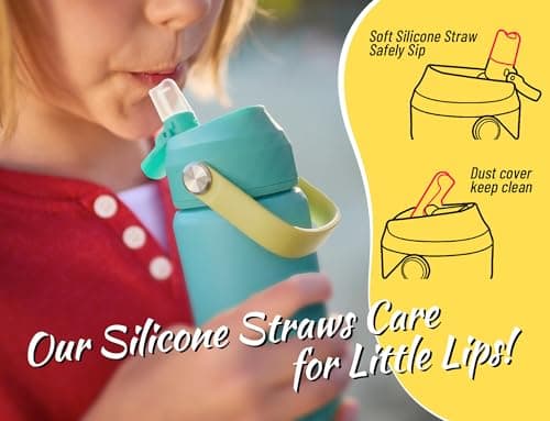 DLOCCOLD Kids Insulated Water Bottle with Leak Proof Straw Lid, Double Wall Vacuum Stainless Steel Water Bottle with Silicone Boot, Reusable Tumbler for Travel, Boys, Girls - Thumbnail 3