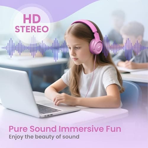 Acer Kids Headphones - 85/94dB Volume Limiter, Foldable Wired Over Ear Headphones for Travel, 3.5mm Jack, Toddler Headphones for School, Travel, iPad, Tablet, Pink Gradient, HK03 - Thumbnail 4