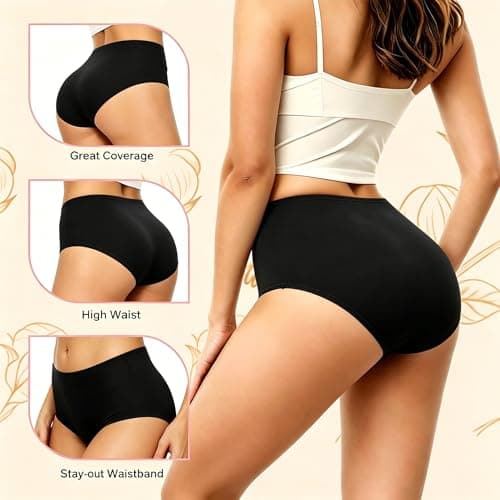 NESBRE High Waisted Underwear for Women Full Coverage Women's Briefs Multi-pack Cotton Underwear Hipster Panties 6-Pack - Thumbnail 6