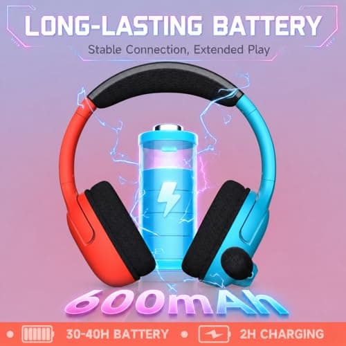 AOC Wireless Gaming Headset for Nintendo Switch 2/OLED/Lite, Wireless Gaming Headphones with Mic, 3.5mm Stereo, Noise Cancelling Mic, Lightweight On-Ear for PS5, PC, Fortnite (Red/Blue) - Thumbnail 4