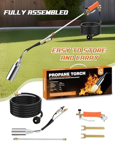 Propane Torch Weed Burner Heavy Duty, 340,000 BTU Propane Weed Burner with 12FT Hose, Weed Burner Torch with Self Igniting Turbo Trigger, 2 Extension Modes for Weeding, Roofing, Ice Melting, BBQ - Thumbnail 6