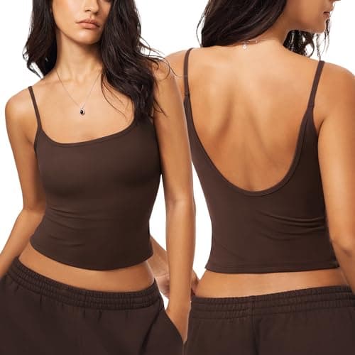 SuperArugoo Women’s Open Back Crop Tank Top Spaghetti Strap Square Neck Cami Y2K Going Out Summer Tops Brown - Image 1