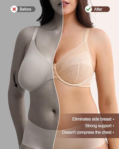 leviace Minimizer Bra for Women, Full-Coverage Unlined Lace Warm Beige - Thumbnail 4
