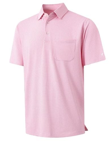M MAELREG Golf Polo Shirts for Men Dry Fit Casual Performance Moisture Wicking Mens Polo Shirts Short Sleeve Rose - Image 1