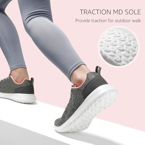 STQ Walking Shoes Womens Tennis Shoes Lace Up Sneakers with Arch Support for Gym Workout Jogging Medium Grey Pink US 8.5 - Thumbnail 6