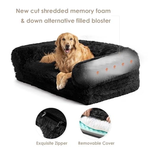 EHEYCIGA Foldable Human Dog Bed, 72"x44"x11" Orthopedic Memory Foam Human Sized Dog Bed, Waterproof Pet Bed for People, Faux Fur Pet Couch for Adult with Non-Slip Bottom, Black - Thumbnail 6