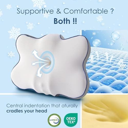 Cervical Neck Pillow for Pain Relief, Ergonomic Side Sleeper Pillow for Neck Support, Cooling Memory Foam Pillows Contour Orthopedic Bed Pillow for Back Stomach Sleepers (White) - Thumbnail 4