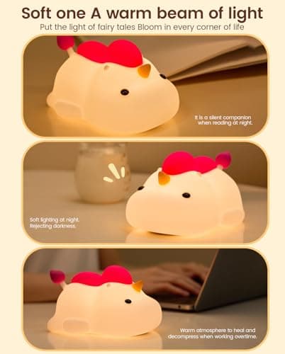 joyful xinghai Unicorn Night Light for Kids, Soft Silicone Tap Control Lamp with 30-Min Auto-Off Timer, Rechargeable Portable LED Bedroom Bedside Light for Baby Nursery Toddler - Thumbnail 6