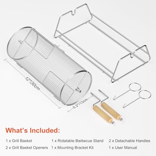 Rotatable Rolling Grill Baskets, 304 Stainless Steel, Even Cooking Nesting Grilling Net, BBQ Accessories Tools for Vegetables Shrimp, Outdoor Camping, Gifts for Birthday/Men/Dad/Husband - Thumbnail 2